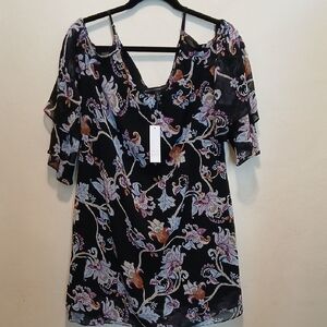 White House Black Market Black Floral Blouse